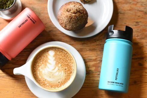Fifty/Fifty 12oz, Double Wall Vacuum Insulated Café Water Bottle, Stainless Steel, Flip Cap w/ Wide Mouth, Cherry Red, 12oz/354ml in Kuwait