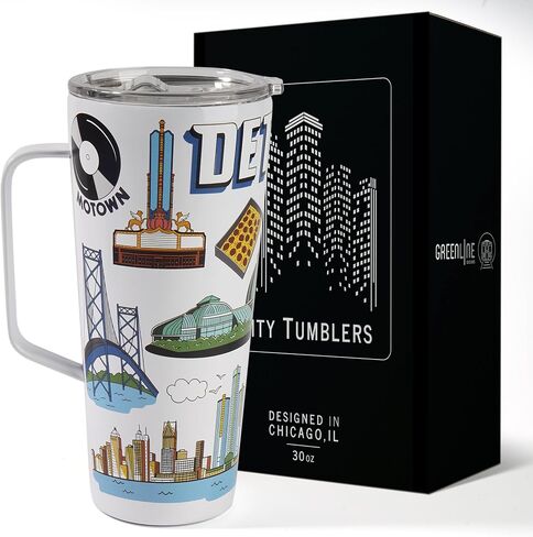 Greenline Goods 30oz Austin City Insulated Tumblers with Lids & Handle – Stainless Steel Tumblers for Hot & Cold Beverages, Elegant Coffee Tumbler Mug Design – Hot & Cold Coffee Tumbler in Saudi Arabia