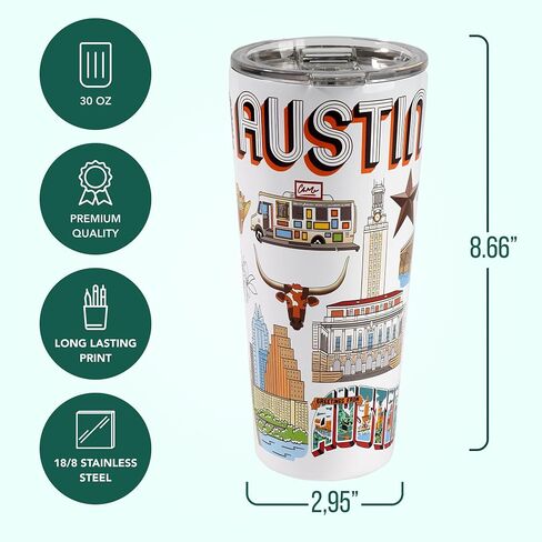 Greenline Goods 30oz Austin City Insulated Tumblers with Lids & Handle – Stainless Steel Tumblers for Hot & Cold Beverages, Elegant Coffee Tumbler Mug Design – Hot & Cold Coffee Tumbler in Saudi Arabia