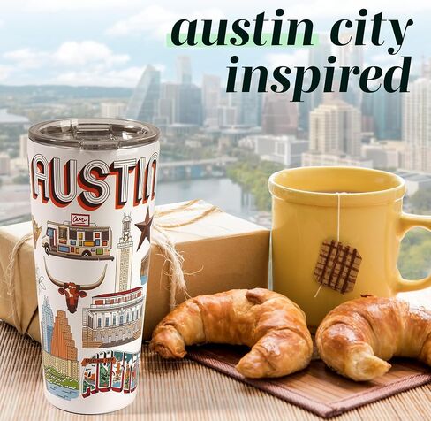 Greenline Goods 30oz Austin City Insulated Tumblers with Lids & Handle – Stainless Steel Tumblers for Hot & Cold Beverages, Elegant Coffee Tumbler Mug Design – Hot & Cold Coffee Tumbler in Saudi Arabia