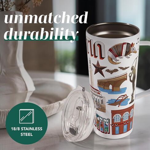 Greenline Goods 30oz Austin City Insulated Tumblers with Lids & Handle – Stainless Steel Tumblers for Hot & Cold Beverages, Elegant Coffee Tumbler Mug Design – Hot & Cold Coffee Tumbler in Saudi Arabia
