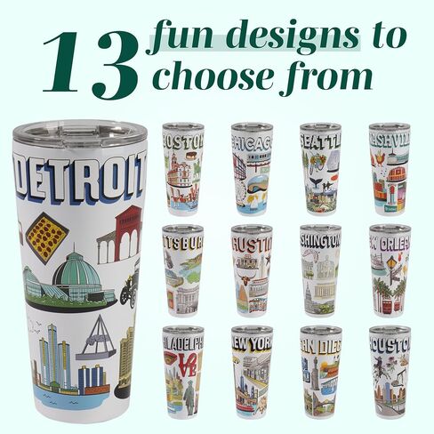 Greenline Goods 30oz Austin City Insulated Tumblers with Lids & Handle – Stainless Steel Tumblers for Hot & Cold Beverages, Elegant Coffee Tumbler Mug Design – Hot & Cold Coffee Tumbler in Saudi Arabia
