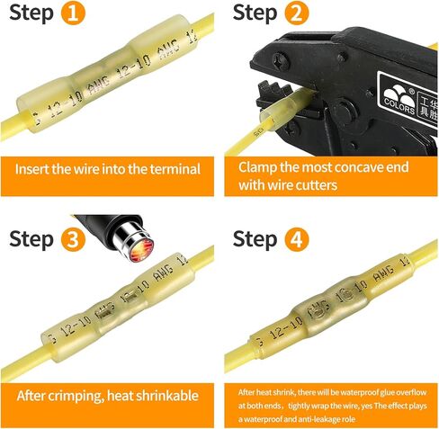140PCS Heat Shrink Wire Connector,Electrical Connectors Kit,Waterproof Insulated Crimp Connectors Terminals for Marine Automotive Boat Truck Butt Splice,Yellow in Saudi Arabia
