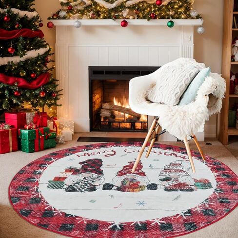 Christmas Round Area Rug Washable Circular Rug 4ft Christmas Round Rugs Farmhouse Plaid Round Carpet Small Round Rug for Living Room Bedroom Dining Room Nursery(Plaid-Tree) in Saudi Arabia