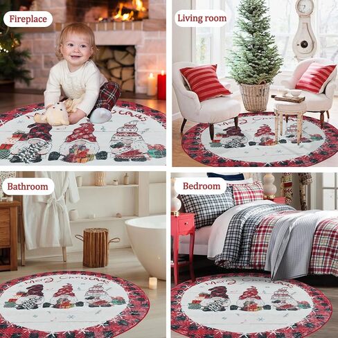 Christmas Round Area Rug Washable Circular Rug 4ft Christmas Round Rugs Farmhouse Plaid Round Carpet Small Round Rug for Living Room Bedroom Dining Room Nursery(Plaid-Tree) in Saudi Arabia