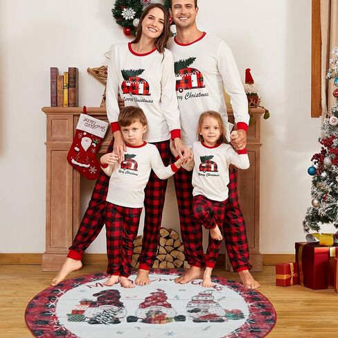 Christmas Round Area Rug Washable Circular Rug 4ft Christmas Round Rugs Farmhouse Plaid Round Carpet Small Round Rug for Living Room Bedroom Dining Room Nursery(Plaid-Tree) in Saudi Arabia