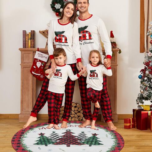 Christmas Round Area Rug Washable Circular Rug 4ft Christmas Round Rugs Farmhouse Plaid Round Carpet Small Round Rug for Living Room Bedroom Dining Room Nursery(Plaid-Tree) in Saudi Arabia