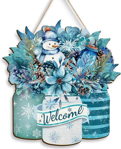 Pigort Winter Welcome Door Sign Hello Winter Wooden Sign Snowflake Door Hanger for Christmas Outdoor Farmhouse Porch Front Door Decor (Blue) in Saudi Arabia