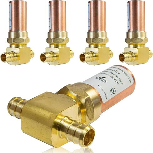 مانع مطرقة المياه، 3/8 بوصة OD Comp. X 3/8 بوصة OD Tee النحاسي، لتوصيل غسالة الأطباق (2PACK، مانع النحاس) in Kuwait