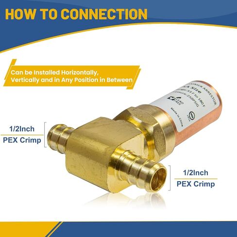 مانع مطرقة المياه، 3/8 بوصة OD Comp. X 3/8 بوصة OD Tee النحاسي، لتوصيل غسالة الأطباق (2PACK، مانع النحاس) in Kuwait