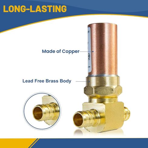 مانع مطرقة المياه، 3/8 بوصة OD Comp. X 3/8 بوصة OD Tee النحاسي، لتوصيل غسالة الأطباق (2PACK، مانع النحاس) in Kuwait