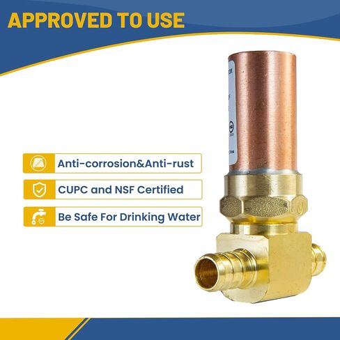 مانع مطرقة المياه، 3/8 بوصة OD Comp. X 3/8 بوصة OD Tee النحاسي، لتوصيل غسالة الأطباق (2PACK، مانع النحاس) in Kuwait
