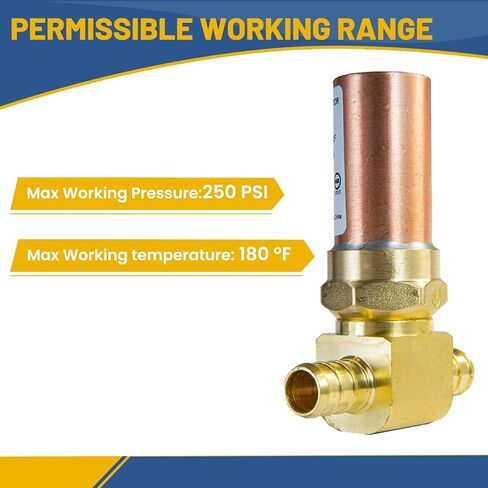 مانع مطرقة المياه، 3/8 بوصة OD Comp. X 3/8 بوصة OD Tee النحاسي، لتوصيل غسالة الأطباق (2PACK، مانع النحاس) in Kuwait