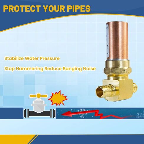 مانع مطرقة المياه، 3/8 بوصة OD Comp. X 3/8 بوصة OD Tee النحاسي، لتوصيل غسالة الأطباق (2PACK، مانع النحاس) in Kuwait