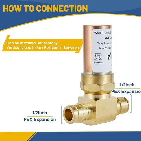 Water Hammer Arrestor,3/8" OD Comp. X 3/8" OD Tee Copper Water Arrestor,for Dishwasher Connection(2PACK,Copper Arrestor) in Saudi Arabia