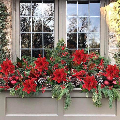 12PCS Christmas Poinsettia Artificial Flowers,Xmas Red Glitter Silk Flowers with Clips and Steams for DIY Christmas Tree Decorations Stairs Wreath Ornaments Home Party in Saudi Arabia