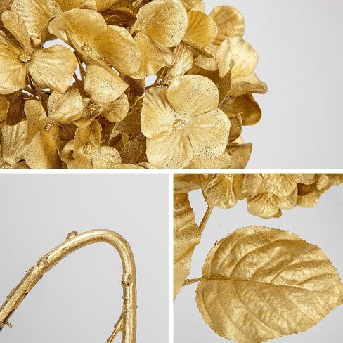 Hollyone 3Pcs Christmas Flowers Gold Artificial Hydrangea Flowers 26.8inch Fake Hydrangea Flower Floral Arrangements Bouquets Xmas Faux Hydrangea Stems Wedding Party Centerpieces Christmas Home Decor in Saudi Arabia
