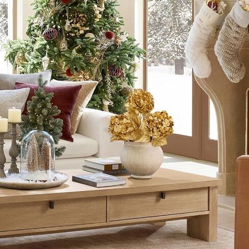 Hollyone 3Pcs Christmas Flowers Gold Artificial Hydrangea Flowers 26.8inch Fake Hydrangea Flower Floral Arrangements Bouquets Xmas Faux Hydrangea Stems Wedding Party Centerpieces Christmas Home Decor in Saudi Arabia
