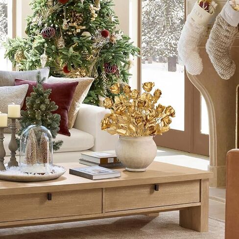 Hollyone 3Pcs Christmas Flowers Gold Artificial Hydrangea Flowers 26.8inch Fake Hydrangea Flower Floral Arrangements Bouquets Xmas Faux Hydrangea Stems Wedding Party Centerpieces Christmas Home Decor in Saudi Arabia