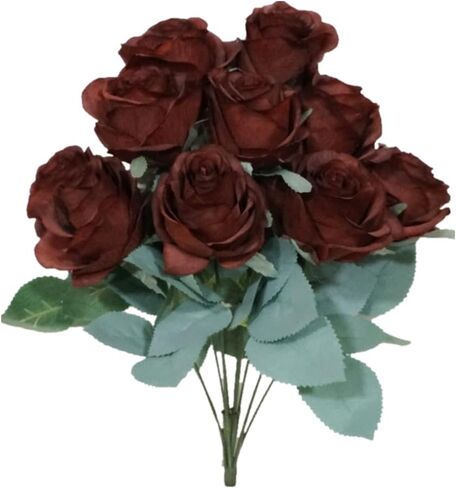 18'' Princess Diana Rose Silk Artificial Flower (10 Stems/10 Flower Heads) Wedding Party Home Decorations Fall Winter Colors (Brown) in Saudi Arabia