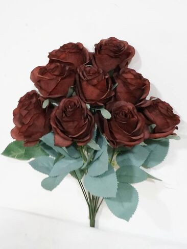 18'' Princess Diana Rose Silk Artificial Flower (10 Stems/10 Flower Heads) Wedding Party Home Decorations Fall Winter Colors (Brown) in Saudi Arabia