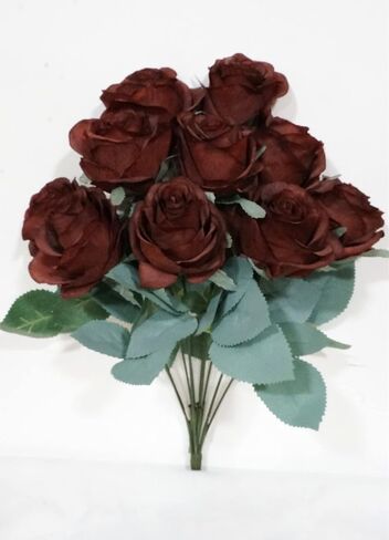 18'' Princess Diana Rose Silk Artificial Flower (10 Stems/10 Flower Heads) Wedding Party Home Decorations Fall Winter Colors (Brown) in Saudi Arabia