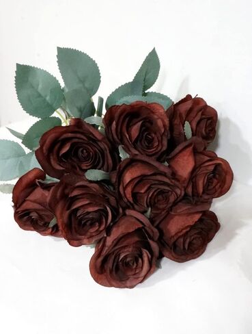 18'' Princess Diana Rose Silk Artificial Flower (10 Stems/10 Flower Heads) Wedding Party Home Decorations Fall Winter Colors (Brown) in Saudi Arabia