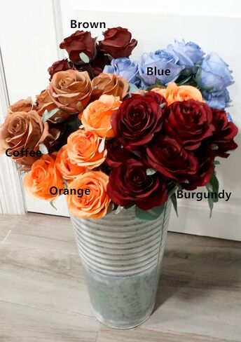 18'' Princess Diana Rose Silk Artificial Flower (10 Stems/10 Flower Heads) Wedding Party Home Decorations Fall Winter Colors (Brown) in Saudi Arabia
