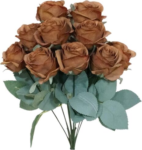 18'' Princess Diana Rose Silk Artificial Flower (10 Stems/10 Flower Heads) Wedding Party Home Decorations Fall Winter Colors (Brown) in Saudi Arabia