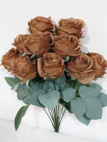 18'' Princess Diana Rose Silk Artificial Flower (10 Stems/10 Flower Heads) Wedding Party Home Decorations Fall Winter Colors (Brown) in Saudi Arabia