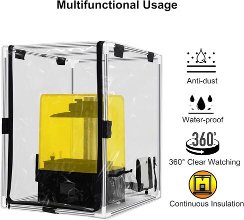 Transparent 3D Printer Enclosure Resin Printer Enclosure Clear TPU Protective Cover Dustproof Tent with Ventilation Fixing Port for FDM/LCD/DLP/SLA 3D Printer (T-Middle) in Kuwait