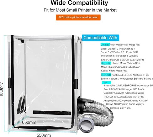 Transparent 3D Printer Enclosure Resin Printer Enclosure Clear TPU Protective Cover Dustproof Tent with Ventilation Fixing Port for FDM/LCD/DLP/SLA 3D Printer (T-Middle) in Kuwait