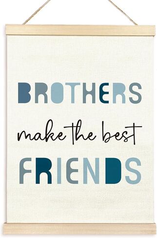TAEDIN Nursery Brother Make The Best Friends Poster Hanger Frame, Blue Boys Quotes Wood Wooden Canvas Artwork Print, Toddler Boys Room Wall Decor Painting for Kids Play Room Bedroom Decor 12X16 in Kuwait
