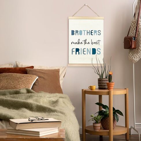 TAEDIN Nursery Brother Make The Best Friends Poster Hanger Frame, Blue Boys Quotes Wood Wooden Canvas Artwork Print, Toddler Boys Room Wall Decor Painting for Kids Play Room Bedroom Decor 12X16 in Kuwait