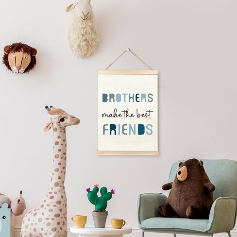 TAEDIN Nursery Brother Make The Best Friends Poster Hanger Frame, Blue Boys Quotes Wood Wooden Canvas Artwork Print, Toddler Boys Room Wall Decor Painting for Kids Play Room Bedroom Decor 12X16 in Kuwait