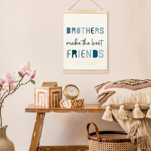 TAEDIN Nursery Brother Make The Best Friends Poster Hanger Frame, Blue Boys Quotes Wood Wooden Canvas Artwork Print, Toddler Boys Room Wall Decor Painting for Kids Play Room Bedroom Decor 12X16 in Kuwait