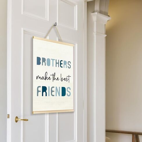 TAEDIN Nursery Brother Make The Best Friends Poster Hanger Frame, Blue Boys Quotes Wood Wooden Canvas Artwork Print, Toddler Boys Room Wall Decor Painting for Kids Play Room Bedroom Decor 12X16 in Kuwait