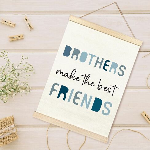 TAEDIN Nursery Brother Make The Best Friends Poster Hanger Frame, Blue Boys Quotes Wood Wooden Canvas Artwork Print, Toddler Boys Room Wall Decor Painting for Kids Play Room Bedroom Decor 12X16 in Kuwait