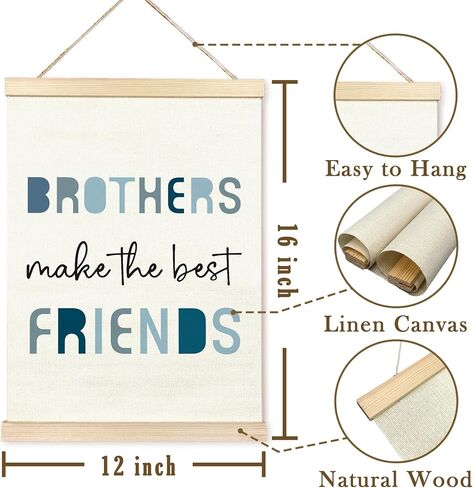 TAEDIN Nursery Brother Make The Best Friends Poster Hanger Frame, Blue Boys Quotes Wood Wooden Canvas Artwork Print, Toddler Boys Room Wall Decor Painting for Kids Play Room Bedroom Decor 12X16 in Kuwait
