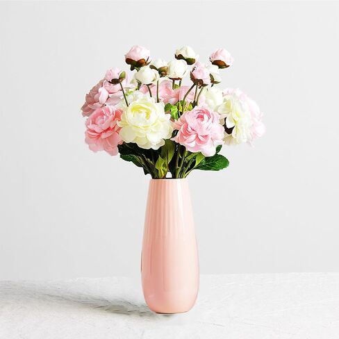 Pink Ceramic Vase with Vertical Stripes, 7.5 Inch Flower Vase for Pampas Calla Lily Tulip, Minimalism Modern Style for Home Living Room Dining Table Farmhouse Office Decor in Kuwait