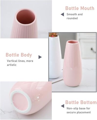Pink Ceramic Vase with Vertical Stripes, 7.5 Inch Flower Vase for Pampas Calla Lily Tulip, Minimalism Modern Style for Home Living Room Dining Table Farmhouse Office Decor in Kuwait