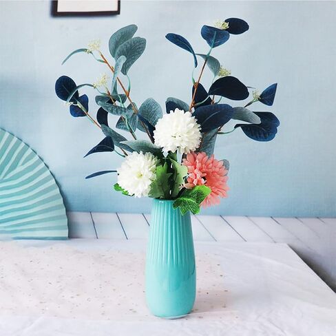 Pink Ceramic Vase with Vertical Stripes, 7.5 Inch Flower Vase for Pampas Calla Lily Tulip, Minimalism Modern Style for Home Living Room Dining Table Farmhouse Office Decor in Kuwait