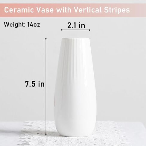Pink Ceramic Vase with Vertical Stripes, 7.5 Inch Flower Vase for Pampas Calla Lily Tulip, Minimalism Modern Style for Home Living Room Dining Table Farmhouse Office Decor in Kuwait