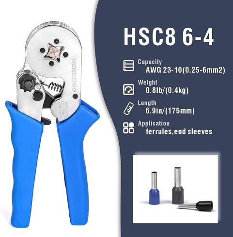 Wire Ferrule Crimping Tool, Square Crimp Profile, Self-adjusting Wire End-sleeves Crimper for AWG23-10 Insulated Terminal & Non-insulated Ferrule in Saudi Arabia