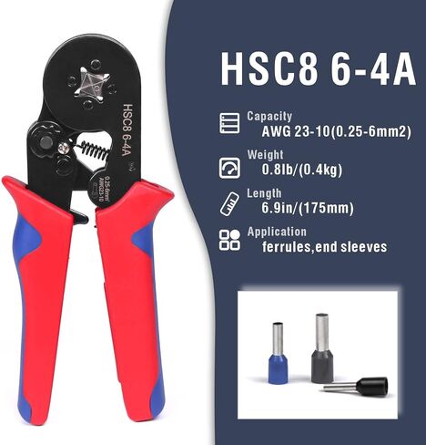 Wire Ferrule Crimping Tool, Square Crimp Profile, Self-adjusting Wire End-sleeves Crimper for AWG23-10 Insulated Terminal & Non-insulated Ferrule in Saudi Arabia