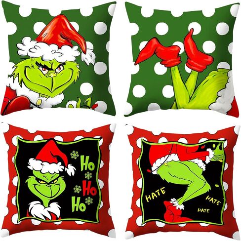 أغطية وسائد عيد الميلاد مقاس 18 × 18 بوصة، 4 قطع من وسائد Merry Grin-chmas ديكور مزرعة عيد الميلاد أغطية وسائد زينة عيد الميلاد للمنزل in Kuwait