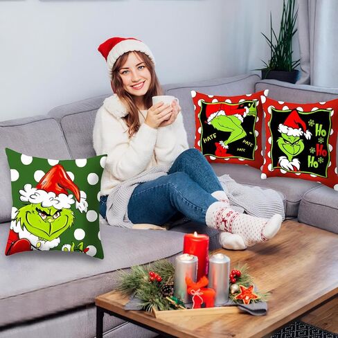 أغطية وسائد عيد الميلاد مقاس 18 × 18 بوصة، 4 قطع من وسائد Merry Grin-chmas ديكور مزرعة عيد الميلاد أغطية وسائد زينة عيد الميلاد للمنزل in Kuwait