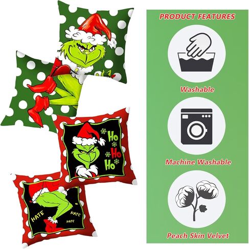 أغطية وسائد عيد الميلاد مقاس 18 × 18 بوصة، 4 قطع من وسائد Merry Grin-chmas ديكور مزرعة عيد الميلاد أغطية وسائد زينة عيد الميلاد للمنزل in Kuwait