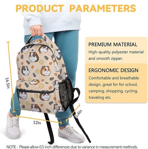 Guinea Pig Backpack for Boys, Girls - 16 Inch Backpacks for Kids 6-12 Years - Durable Cartoon Bookbag for Travel in Kuwait