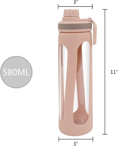 Modern-Depo 20oz Water Bottles with Water Jug Lid Handle Reusable Fitness Sports Bottle Odor Proof and Stain Resistant, Protective Sleeved Glass Bottle, Khaki in Saudi Arabia